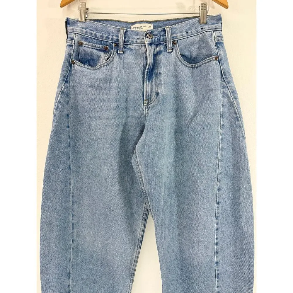 Abercrombie & Fitch Curve Love Mid Rise Barrel Jeans Blue Size 28R - Picture 5 of 12